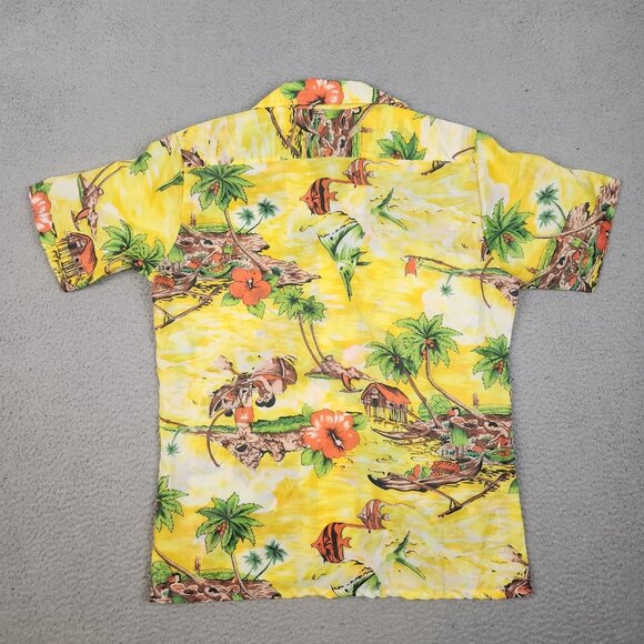 Vintage Hawaiian Fish Tropical Palm Trees AOP Button Down Shirt Men's Medium - Picture 6 of 8